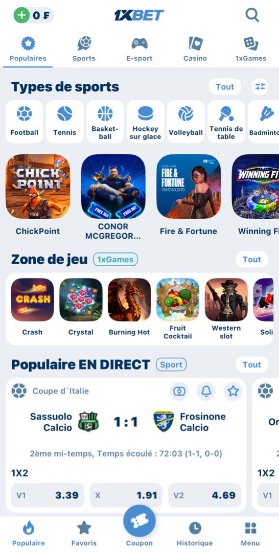 page d'accueil 1xbet