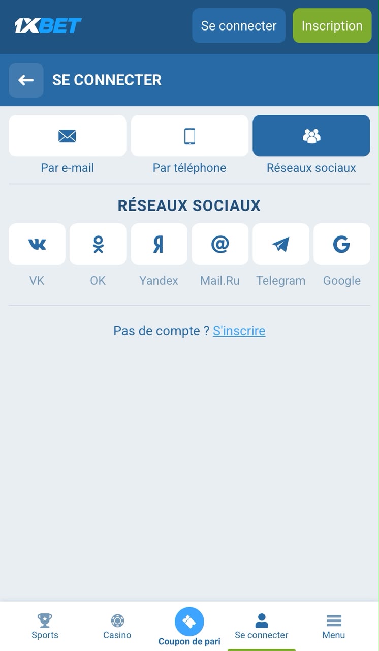 connexion via réseaux sociaux