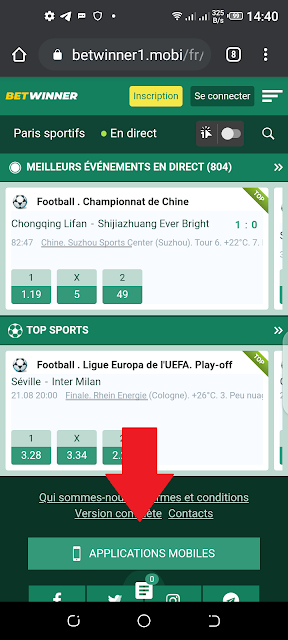 Télécharger l'application Betwinner sur android